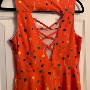 Short, A-line skater dress, Coral with multi print